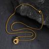 Vnox 60cm Box Chain Sunflower Pendant Necklace, Tigers Eye Stone Silver Gold Plated Lobster Clasp Jewelry Gift for Men Women New
