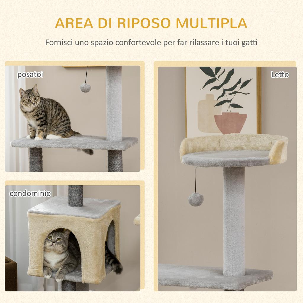 156cm High Cat Scratching Post with Bed, House, and Sisal Scratching Posts