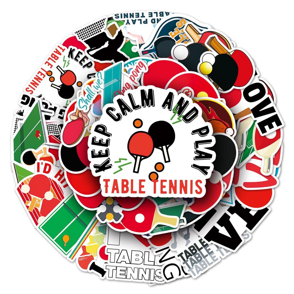 50pcs Waterproof Table Tennis Graffiti Stickers for Sports, DIY, Water Bottles, Skateboards, and Luggage.