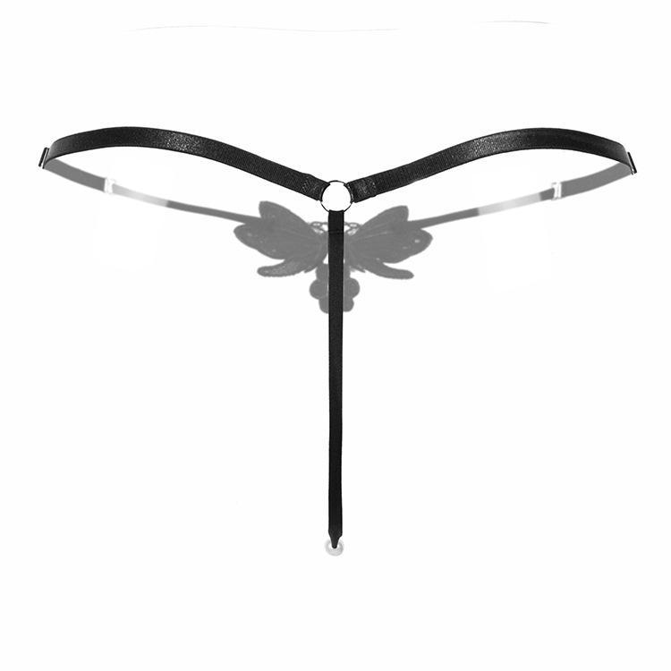 Sexy Pearl Panties Butterfly Ladies Transparent Thong Pants Low Waist Adjustable Lingerie