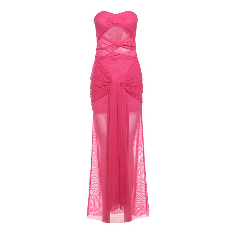 Spring New Women's Fashion Sexy Tube Top One-shoulder Perspective Strappy Slim Dress for Women
