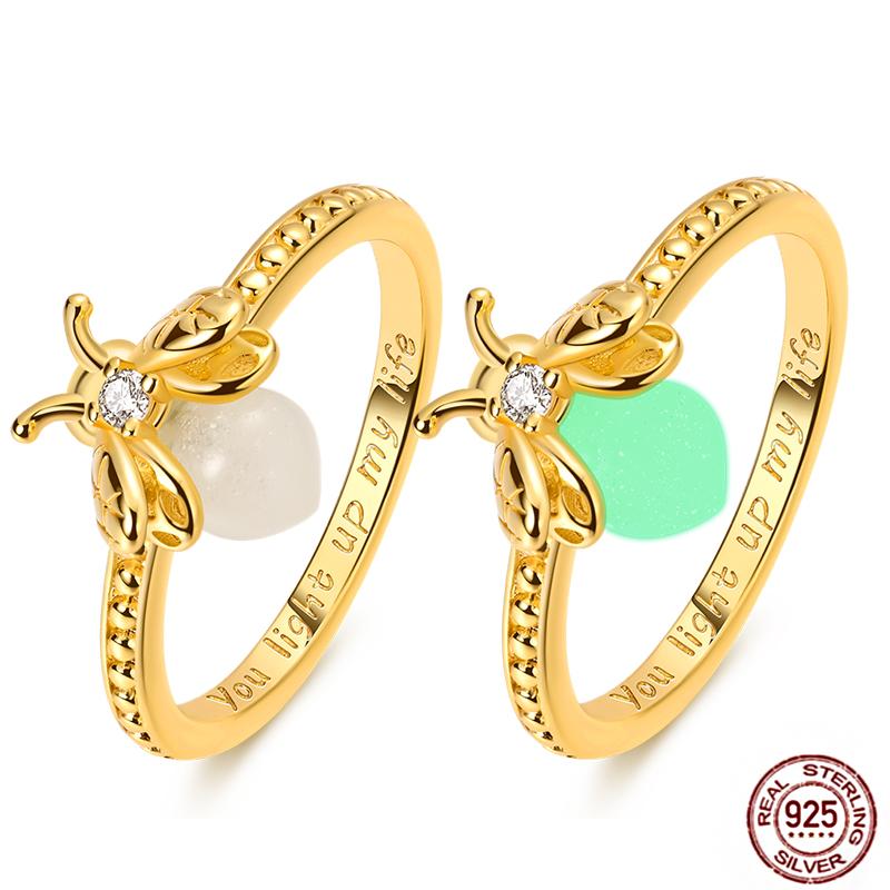 

Luck Luminous Firefly Rings 925 Sterling Silver Summer Night Glowworm Blue Purple Fit Original Women Ring Wedding Jewelry Gifts 9