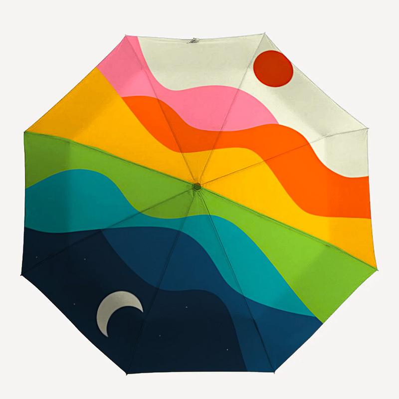 

1pc Sunset Waves Auto Open/close, All-Season Portable Folding Umbrella for Women & Men, Travel, Everyday, Formal Events - Compact Luxury Parasol, Outd