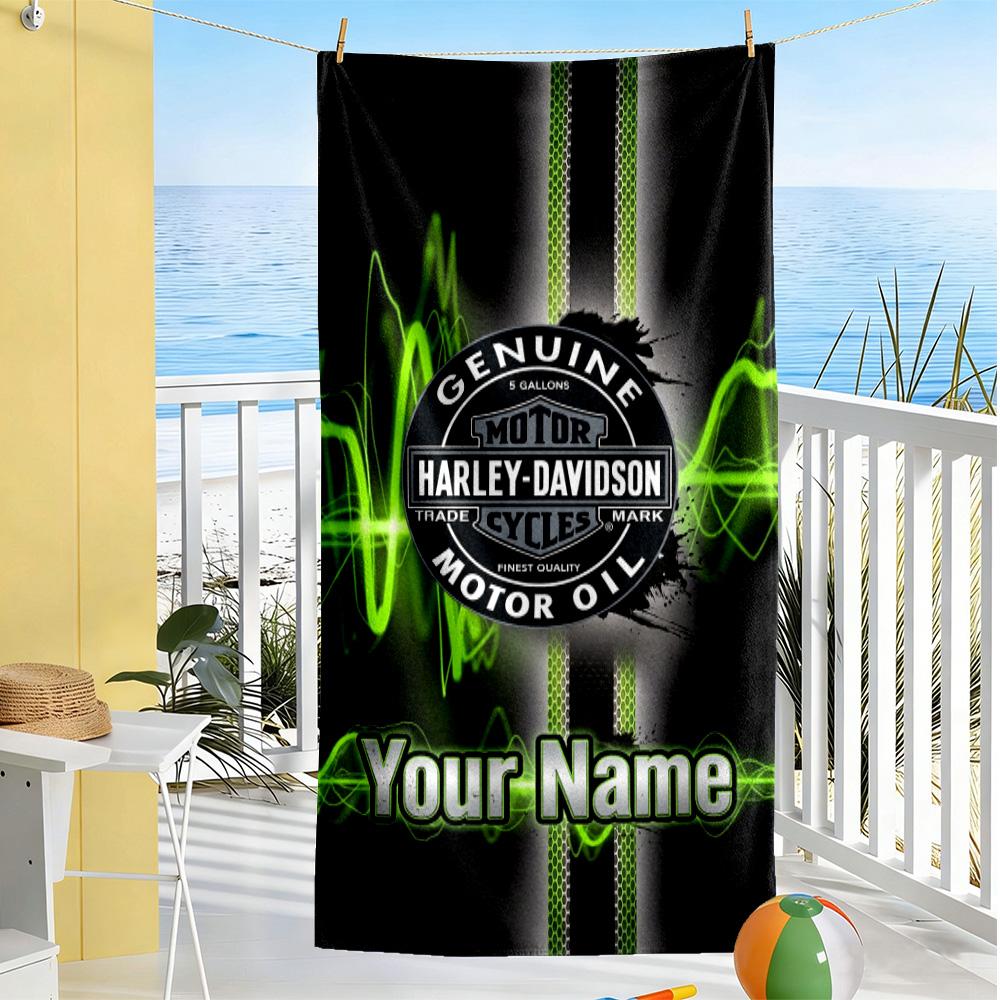 Harley-davidson Personalized Name Beach Towel Super Soft Microfiber Quickdry Fabric