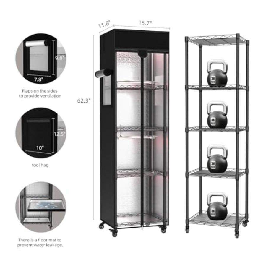 Indoor Greenhouse with Grow Light 5 Tier 15.7 L×11.8 W×62.3 H Metal Indoor Plant Enclosure for Seed Starting with 48W Full Spec