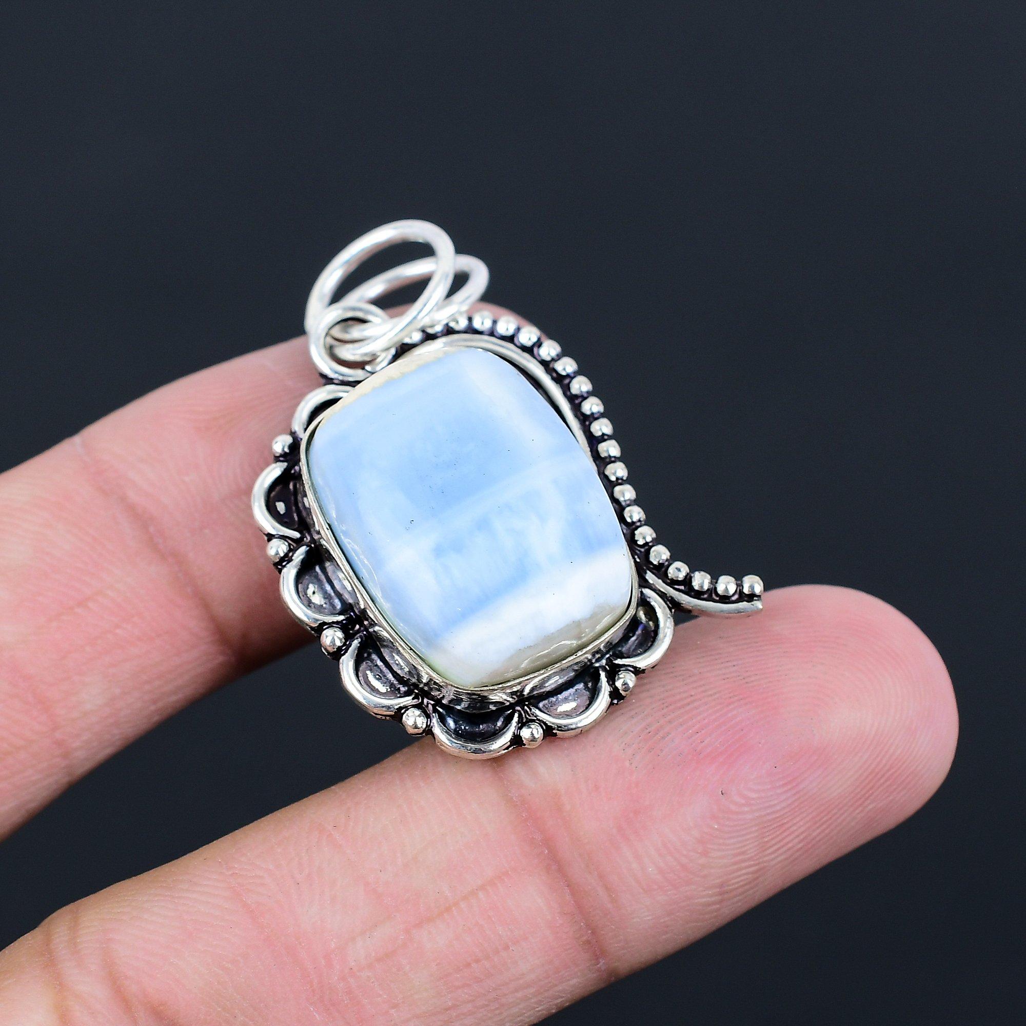 Womens day Deal Owyhee Blue Opal Stone 925 Sterling Silver Wife Pendant Jewelry