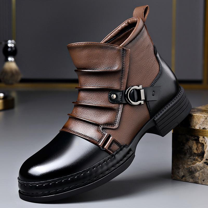 Mode Herbst Winter Retro Stiefeletten für Männer Mode Lässig Größe Reißverschluss Motorradstiefel Mann Neue Designer Warm Plateauschuhe männlich