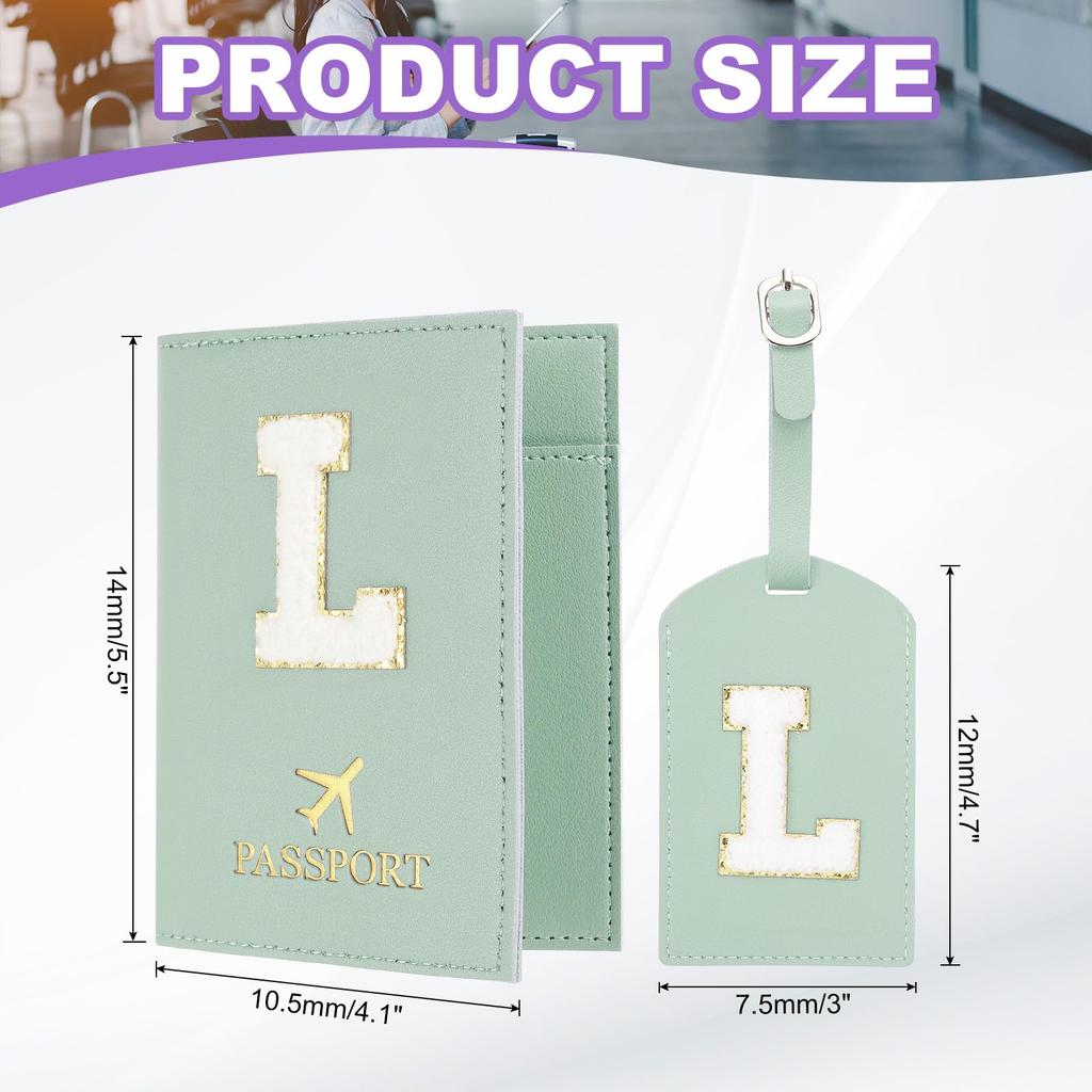 Travel Passport Luggage Tag Set with Initial Passport Cover and Alphabet Chenille Letter Travel Wallet Bag Suitcase Identifier for Women and Family