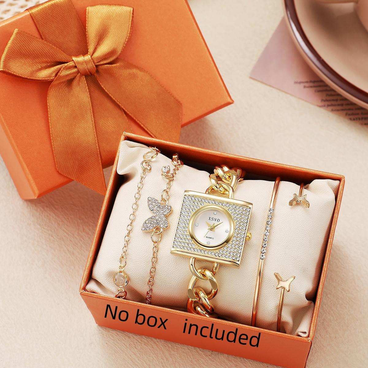 

Women s Square Diamond Quartz Watch Necklace Bracelet Gold Fashion Multi-piece Set Daily Commuting All-match Jewelry Combination золотой