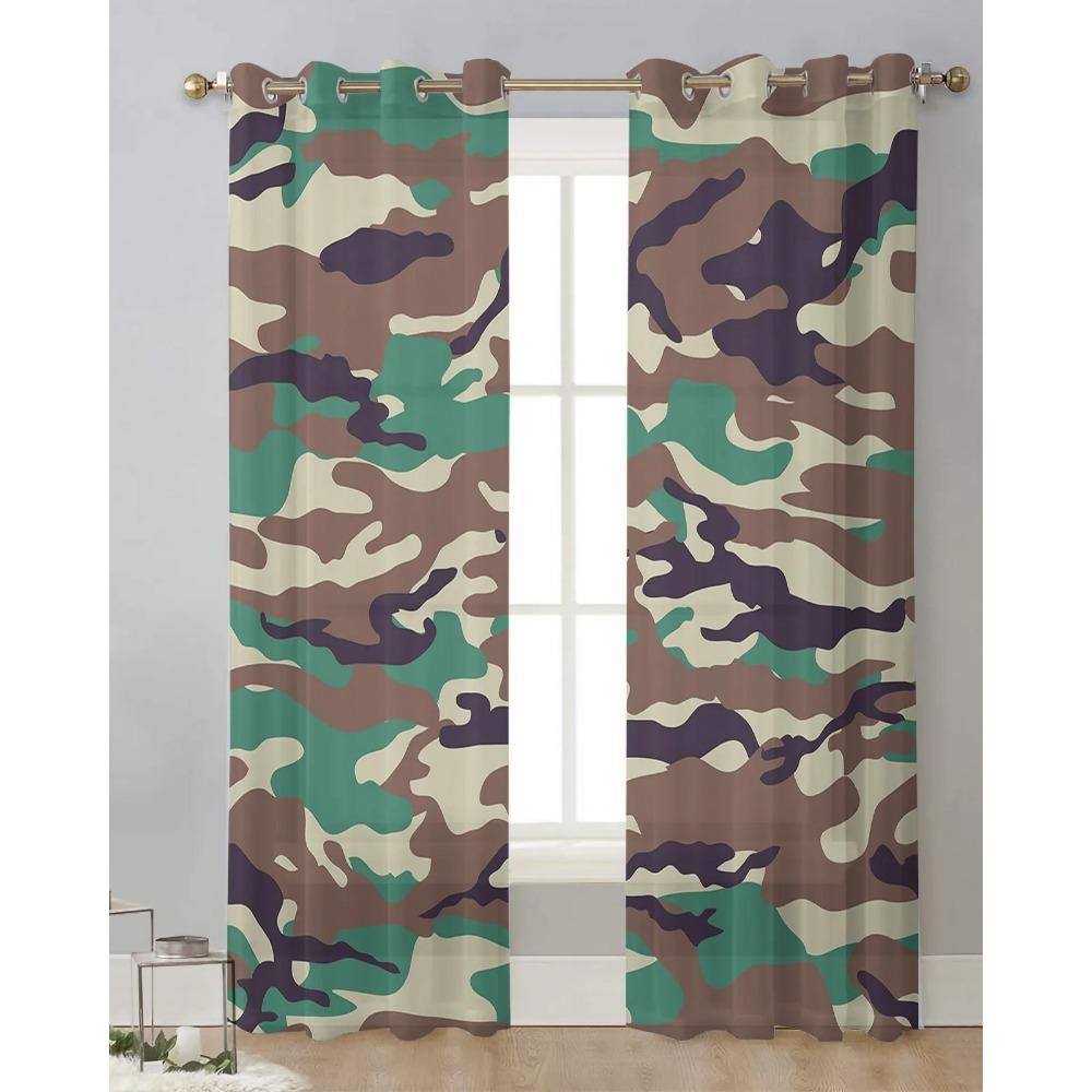 Camouflage Transparente Vorhänge zur Wohnzimmerdekoration Fenstergardinen für die Küche Tüll Voile Organza Vorhänge