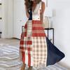 Womens Sleeveless V Neck Wrap Maxi Dress Patriotic Flag Print Floral Swing Summer Sundress Casual High Waist