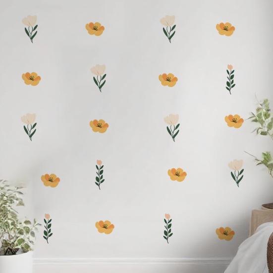 6Pcs Wall Decals, Flower Print Wall Stickers, Self-Adhesive Removable Waterproof Wall Decals for Home Bedroom Living Room Kids Room