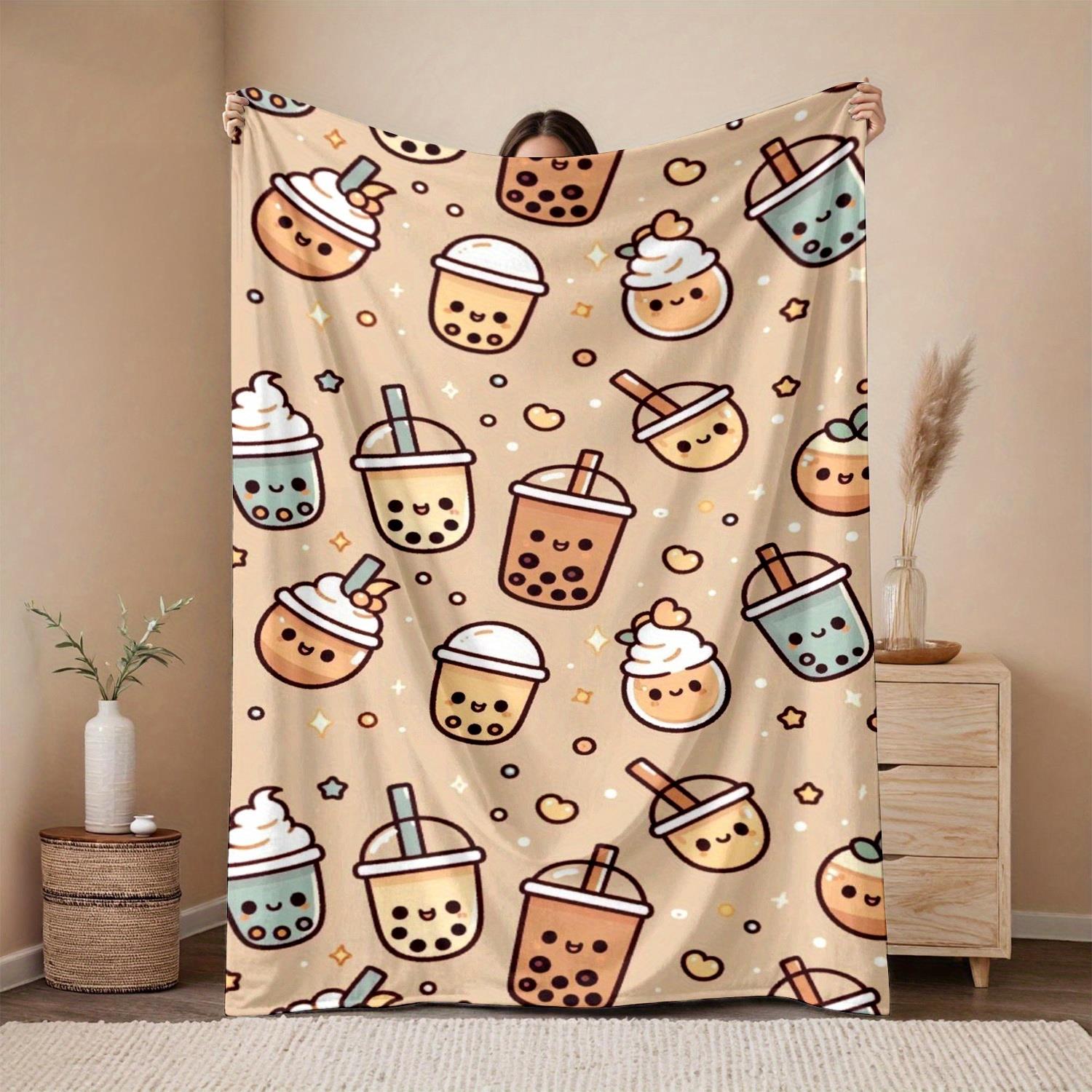 

Milk tea cup pattern fleece blanket suitable for all seasons a bed cover for bedrooms dormitories and home bedding 75x100cm