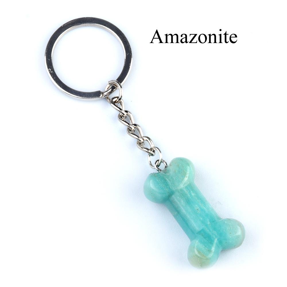 1Pc Reiki Healing Natural Stone Keychain Key Finder Bone Shape Crystal Gemstone Pendant Key Chain for Decor Phones, Bag, Halloween Gifts 20×34 Mm
