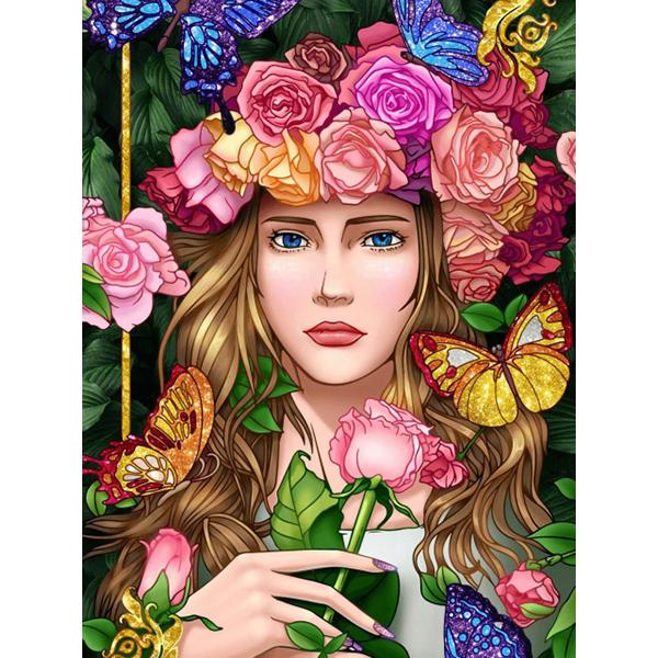 Diy Full Round Diamond Painting Woman 5D Diamond Embroidery Flower Mosaic Portrait Rhinestone Handmade Hobby Decor