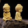 Vintage Mini Boxwood Carved Crafts Buddha Pendant Cute Little Monk Figurine Guanyin Statue Home Decoration Car Ornament Gift