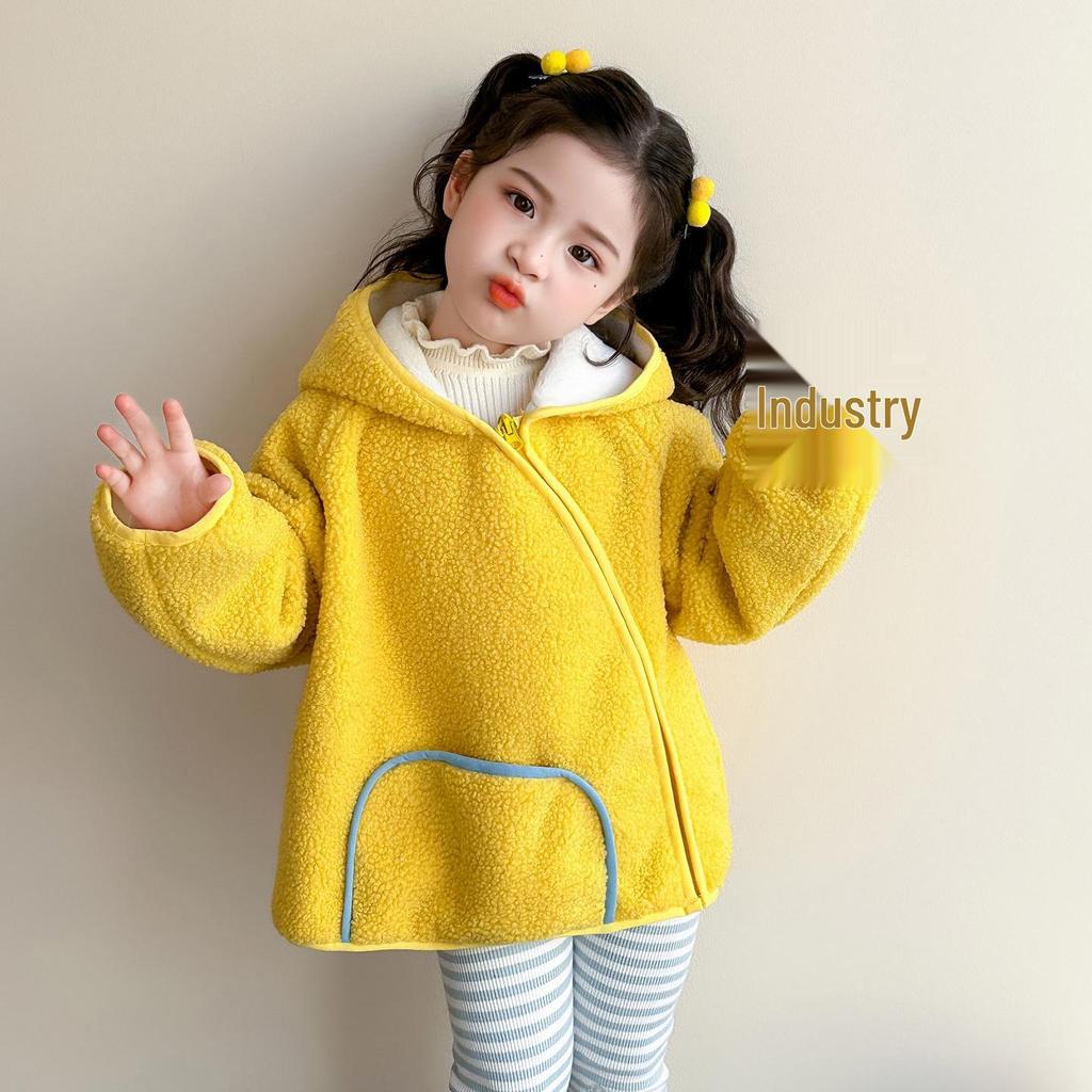Children's Stylish Furry Hooded Sweater Coat - Thick, Warm, and Cozy for Girls.