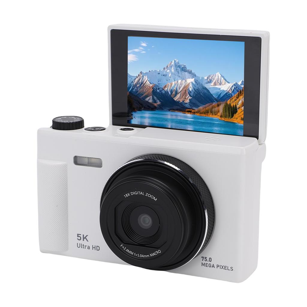 Digital Camera 5K 75MP 18X Zoom Autofocus Vlog Camera with 2.8 Inch 180 degrees  Flip Screen for Travel