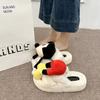Cartoon Mickey Splicing Suede Fluffy Slippers Women's Autumn and Winter Fashion Retro Cute Outer Wear Thick Bottom Baotou Slippers