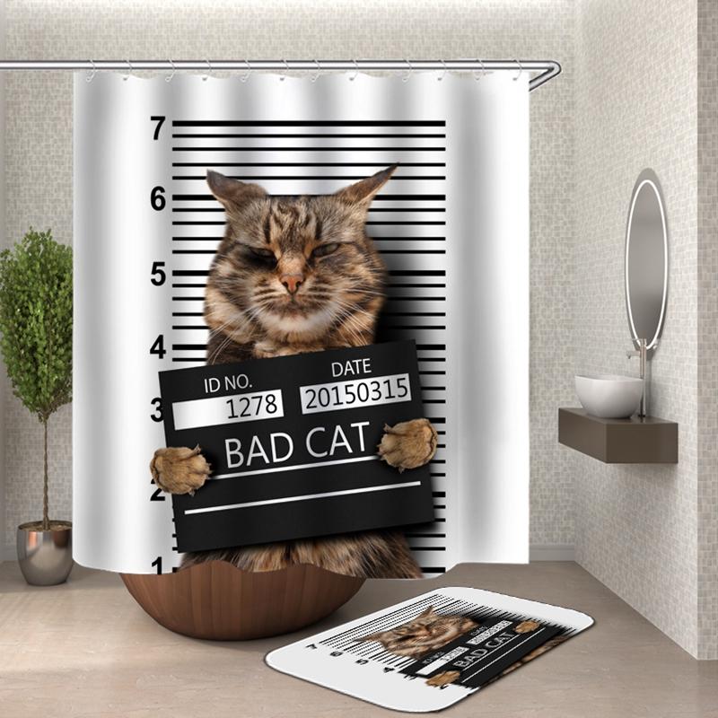 Sprchový závěs Cartoon Cat 3D koupelnové sprchové závěsy nepromokavý látkový sprchový závěs legrační sprchový závěs nebo podložka