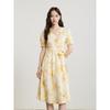 Cream Yellow Short-Sleeved V-Neck A-Line Midi Dress