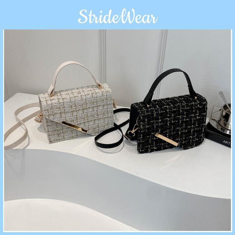 Plaid Simple Woven Texture Diagonal Buckle Women Small Square Bag Casual For