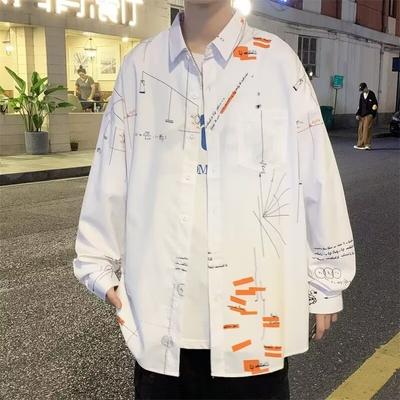 2024 Carta Camisa de manga comprida Ins Loose Shirt Men'S Summer Trend Versátil Casual Jacket