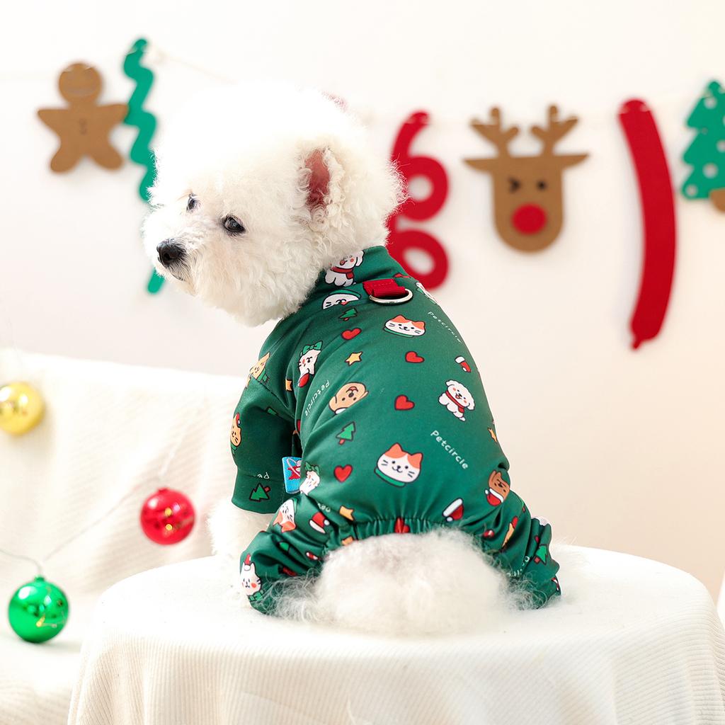 Pet Dog Universal Clothes Cute Green Christmas Clothing Autumn and Winter Comfortable Home Clothes Onesie