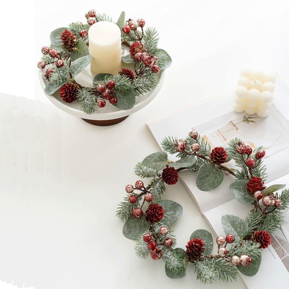 Artificial Flower Candle Rings Pinecone Candlestick Wreath Candle Wreath  Christmas Decor