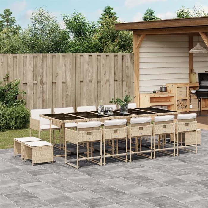 VidaXL Ensemble à manger de jardin et coussins 15 pcs beige 3278121
