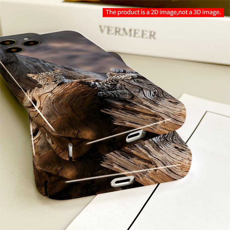 2DFlat Leopard Resting in Weathered Tree Trunk All inclusive film hard iPhone case, compatible with iPhone 18 Pro Max 17 16 15 14 13 12 11