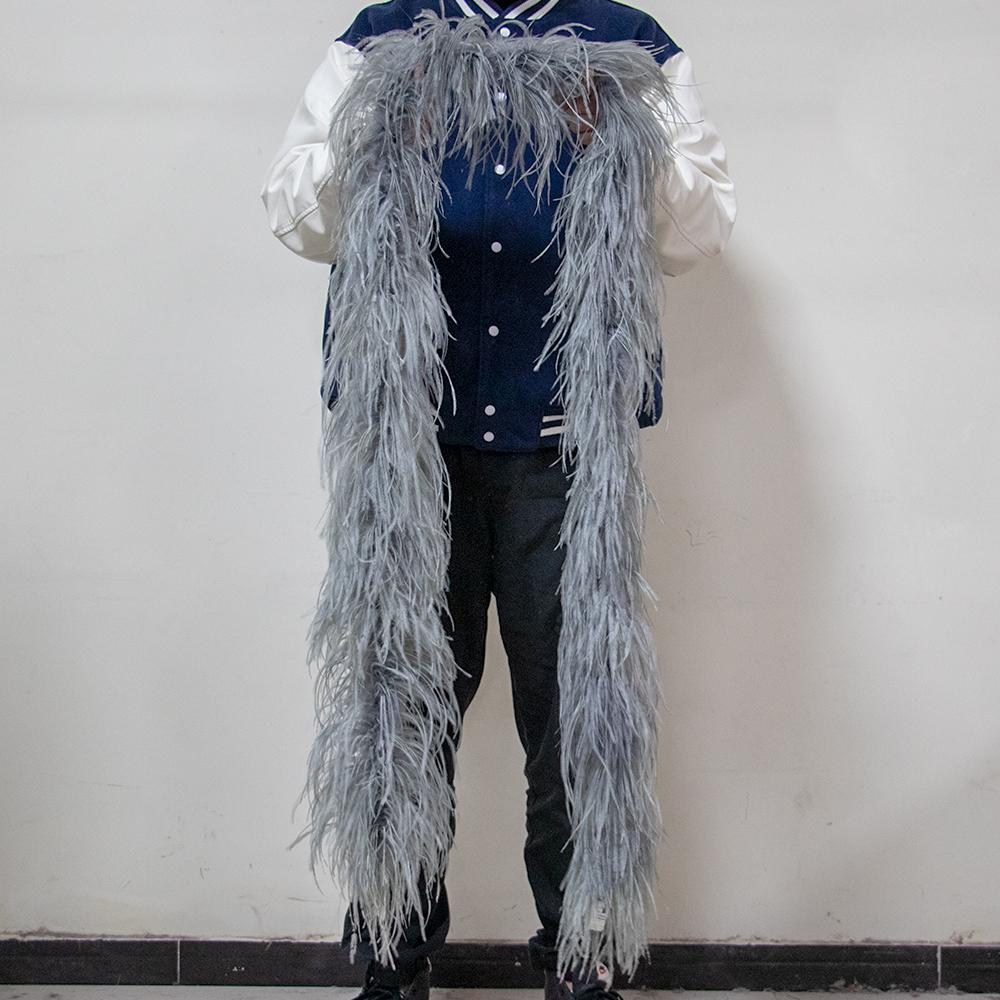 

2Meter Natural Ostrich Feathers Boa Shawl 2-8ply Fluffy Plumes Trim Scarf for Wedding Carnival Clothing Sewing Feather Accessory 2PLY 2meters серый