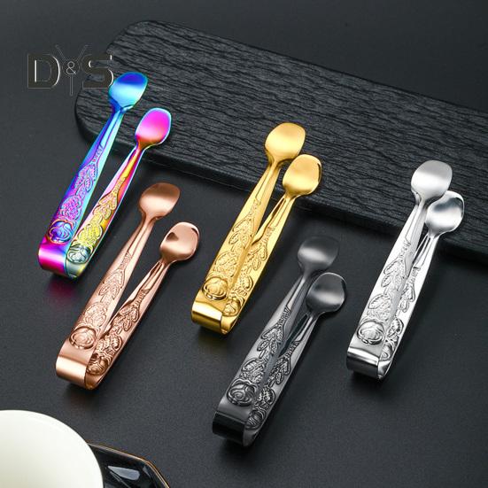 Stainless Steel Ice Cube Clip Rustproof Vibrant Color Comfortable Grip Round Head Sugar Food BBQ Pastry Tongs Kitchen Tool