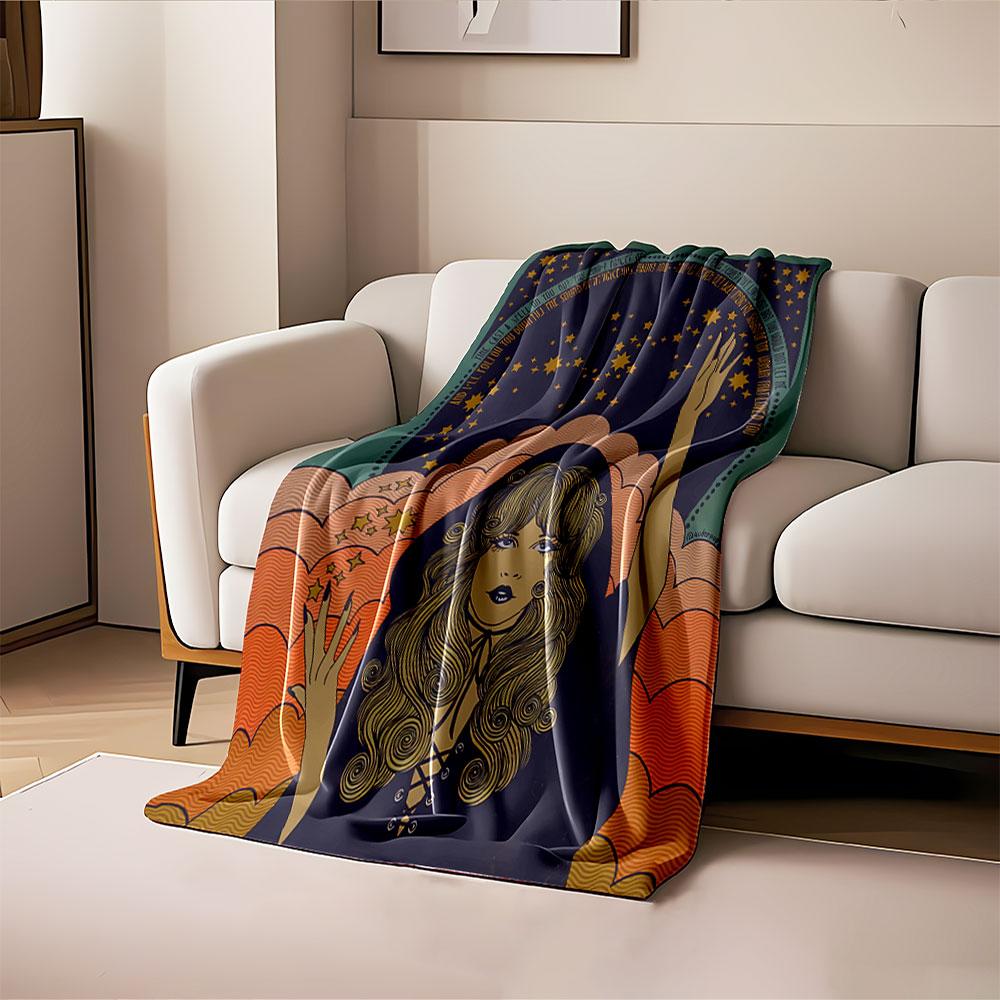 Retro Witch and Stars Design for all seasons blanket lunch break throw gift
