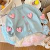 Girls' 3D Heart Knit Cardigan Sweater - 2025 Trendy Top for Baby Girls
