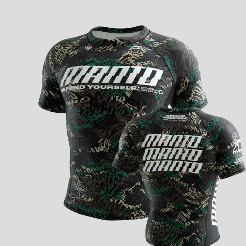 MANTO x Jannik Steger Tigerprint Kurzarm Rash Guard Weiß Schwarz BJJ Trainingsshirt für Herren