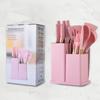 Silicone Kitchenware 19-Piece Set: Non-Stick Pan, Spatula, Soup Spoon, Knife Set with Storage Bucket