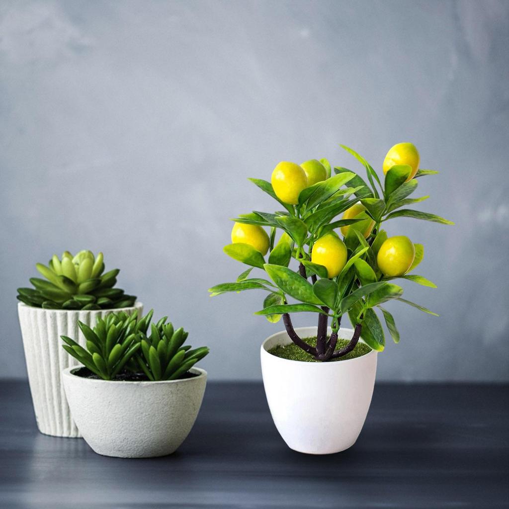 Artificial Fruits Lemon Simulated Bonsai Artificial Lemon Tree Mini Potted Realistic Fake Desk Plant for room kitchen party