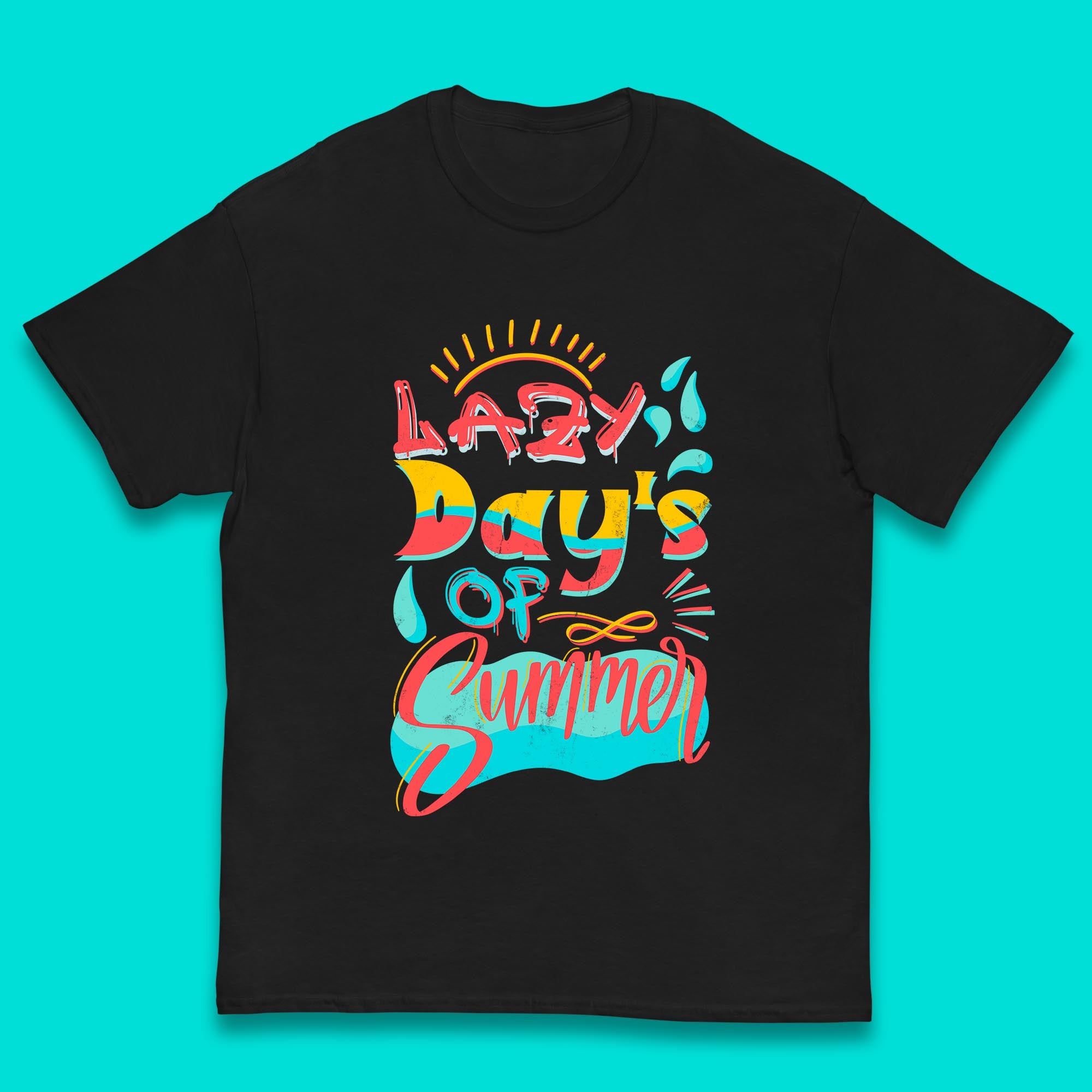 Lazy Days Of Summer Vintage Retro Sunset Surfer Beach Holiday Trip Kids T Shirt 160