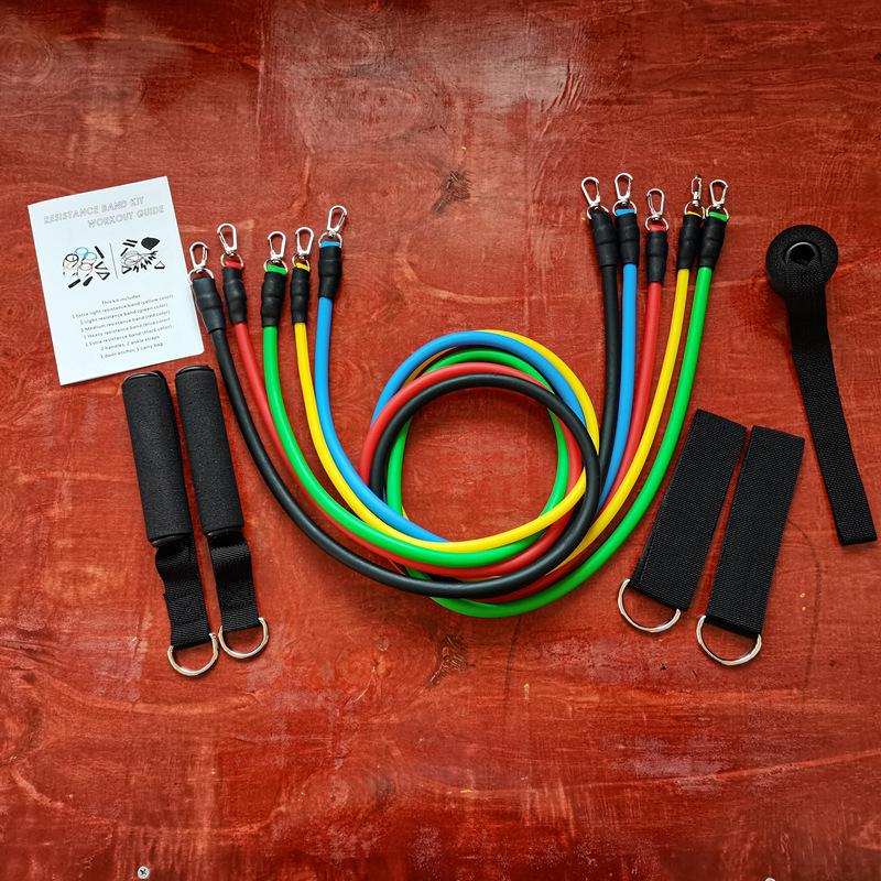11-Piece Multifunctional Yoga Resistance Band Set with Zinc Alloy Hook