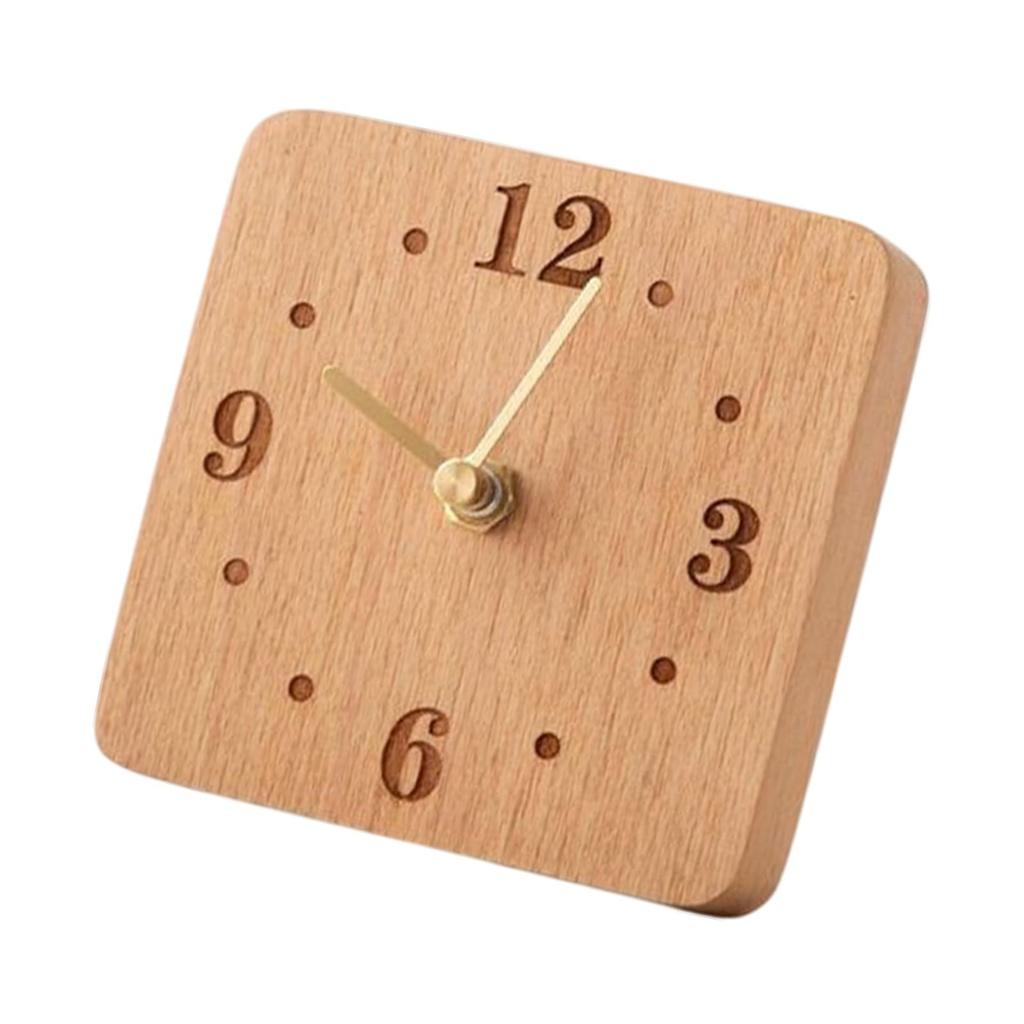 Non Ticking Silent Clock Square Shape Sturdy Wooden Table Clock on Stand Wood
