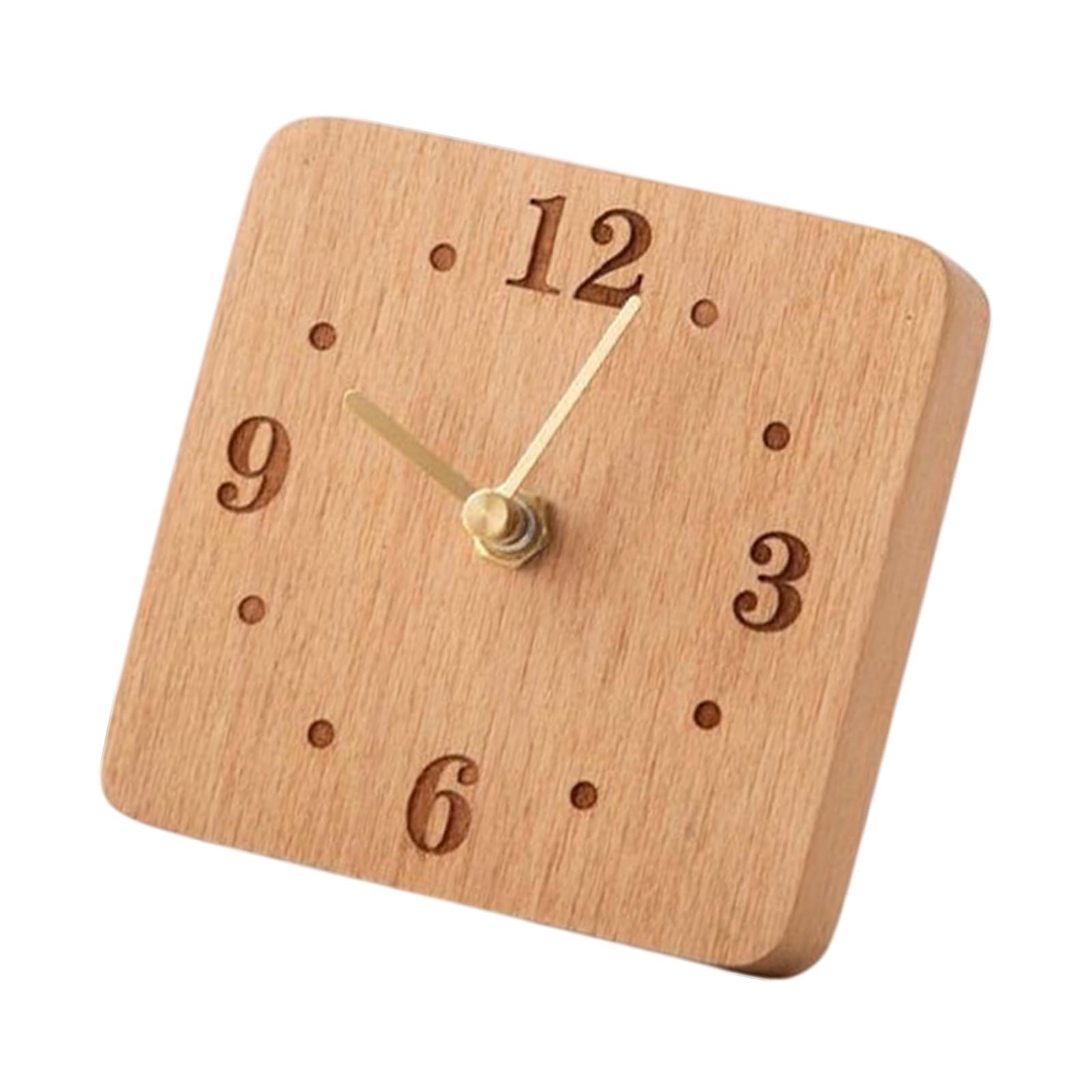 

Non Ticking Silent Clock Square Shape Sturdy Wooden Table Clock on Stand Wood