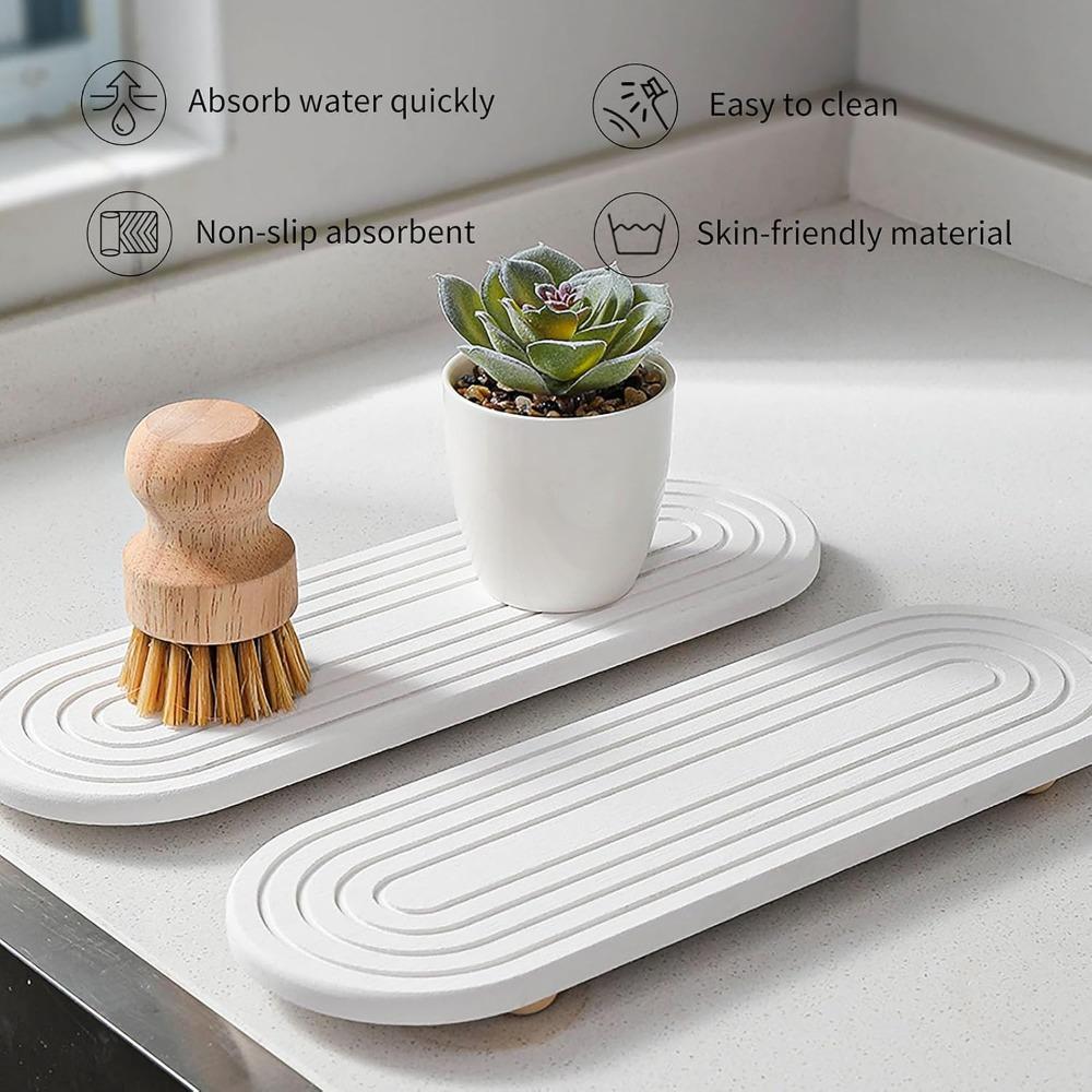 Solid Wood Diatomite Water Absorbing Stone Tray  Bathroom Kitchen Sink