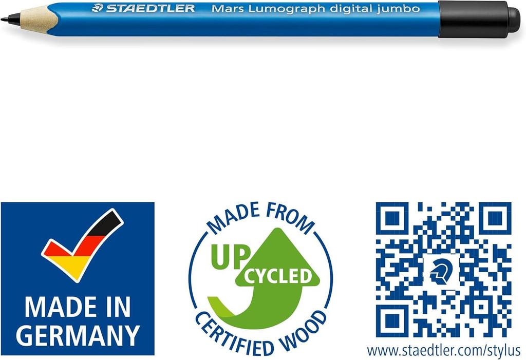 Staedtler Mars Digital Jumbo 180J 22nd EMR Stylus with Soft Digital Eraser. Stylus for Digital Writing, Drawing and Erasing on EMR Touch Screens (4,09