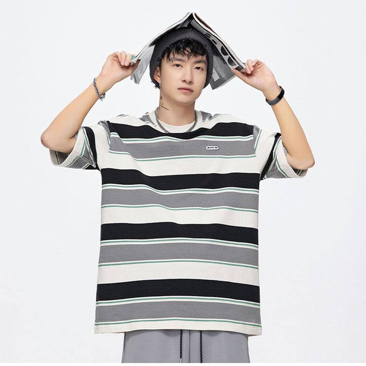 Main Striped Couples T-shirts for Men and Women Summer Loose Contrast Color Short Sleeve Shirt for Unisex