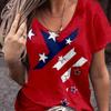 Summer V-neck 3D American Flag Printed Top Fashionable Casual Short Sleeved Women's T-shirts