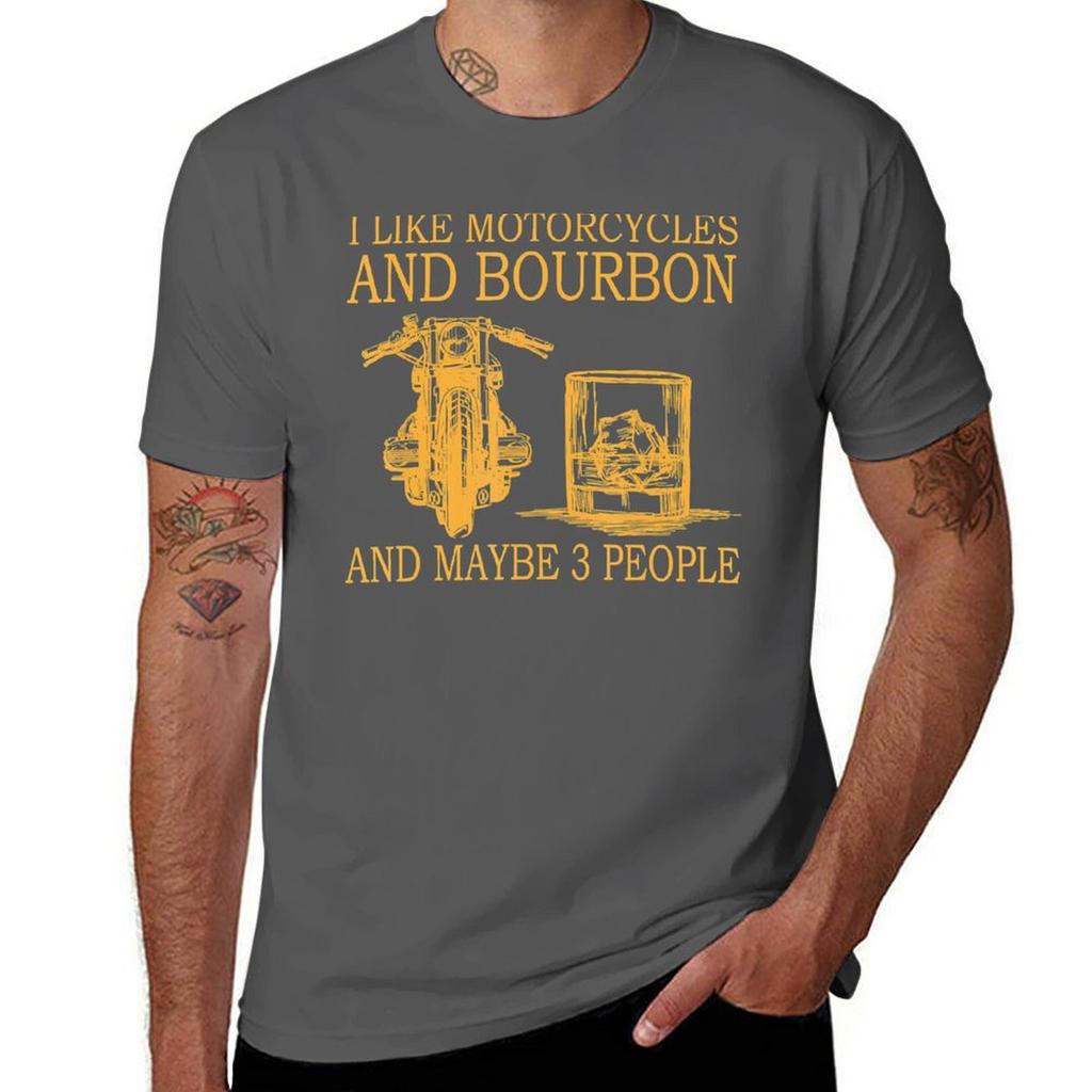 I Like Motorcycles And Bourbon And Maybe 3 People Tshirt Art Pattern Printed Casual Top