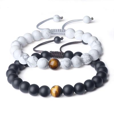 Matte and Tiger Eye Power Stone Bracelets for and Good Set of Adjustable Length Howlite, Onyx, Success, Purification, Protection, Luck, Men's,