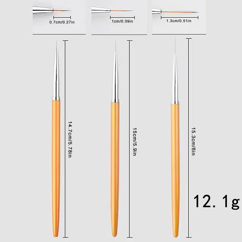 Nail Art Brush Set: Pro Japanese Design for Line & Flower Detailing with Ultra-Long, Ultra-Fine Striping Pens. 3-piece set