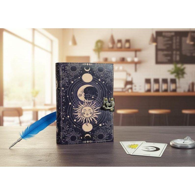 Celestial Sun & Moon Leather Journal with Lock: Wiccan Book of Shadows